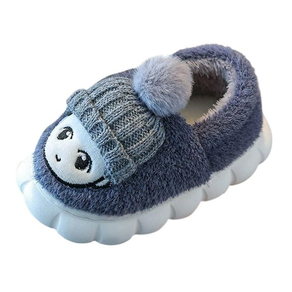WhouRiu Big Girl Boy Slippers with Back Heel Warm Thick House Shoes Kids Thermal Platform Winter Scuff Slippers Gray Big Kids1