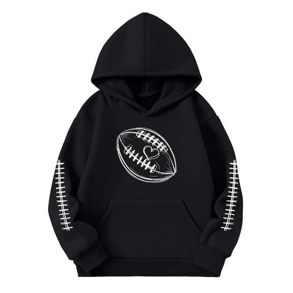 WhouRiu Big Girl Hooded Sweatshirt Fashion Football Print Long Sleeve Comfy Fall Winter Hoodie Tops Black,Sizes 13-14