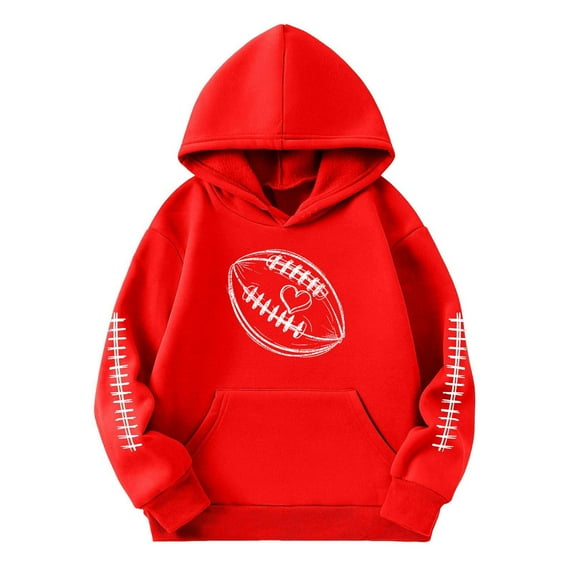 WhouRiu Big Girl Hooded Sweatshirt Fashion Football Print Long Sleeve Comfy Fall Winter Hoodie Tops Pink,Sizes 9-10