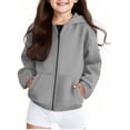 thumbnail image 1 of WhouRiu Big Girl Hooded Sweatshirt Fleece Loose Zip Up Hoodie Children Warm Autumn Winter Sweatshirts Gray,Sized 7-8, 1 of 4