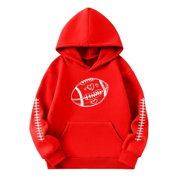 WhouRiu Big Girl Hoodies and Sweatshirts Long Sleeve Pullover Football Print Casual Outerwear Hooded Sweatshirt Pink,Sizes 11-12