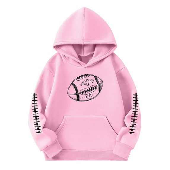 WhouRiu Big Girl Hoodies and Sweatshirts Long Sleeve Pullover Football Print Casual Outerwear Hooded Sweatshirt Pink,Sizes 7-8
