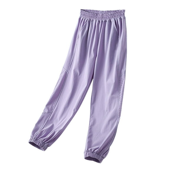 WhouRiu Big Girl' Pants Elastic Waist Quick Drying Outdoor Joggers Child Summer Breathable Comfortable Trousers Purple,Size 8-10 Y