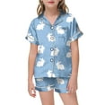 thumbnail image 1 of WhouRiu Big Girl Satin Outfits Easter Day Bunny Graphic Short Sleeve Shirt Shorts Soft Sleepwear Outfit Set for Blue,Size 12-13 Y, 1 of 3