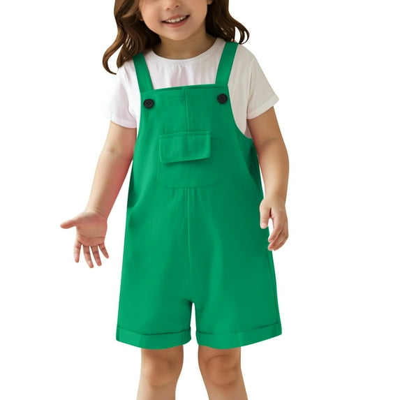 WhouRiu Big Girl Solid Overall Sleeveless Romper with Pockets Child Cute Summer Outdoor Bodysuit Clothes Green,Size 11-12 Y
