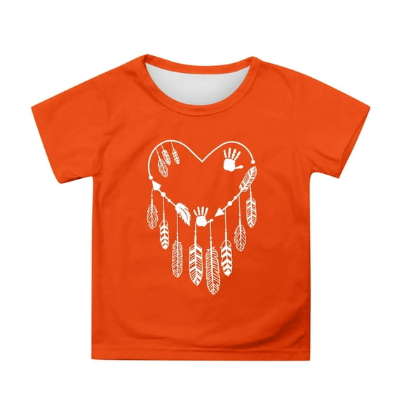 WhouRiu Big Girl T Shirt Orange Sun Print Short Sleeve Tshirt Children Comfy School Soft Casual T Shirts Orange,Sized 10-11