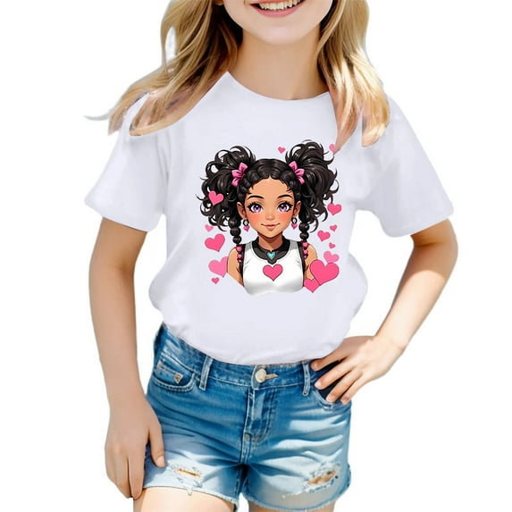 WhouRiu Big Girl T Shirts Cute Graphic Prints Short Sleeve Tee Children Summer Casual T Shirt White,Sizes 13-14