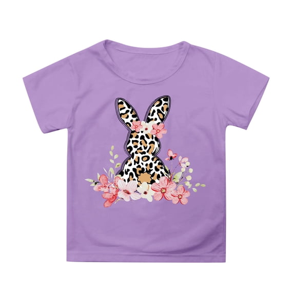 WhouRiu Big Girl T Shirts Easter Bunny Short Sleeve Tee Tops Child Fashion Holiday Tshirts Purple,Sizes 12-13