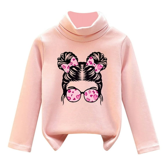 WhouRiu Big Girl T Shirts High Collar Long Sleeve Shirts Kids Warm Velvet Soft Under Tops Pink,Sizes 11-12