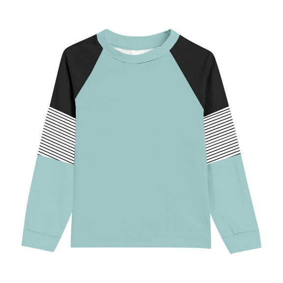 WhouRiu Big Girl T Shirts Long Sleeve Striped Color Block Tees Children Spring Fall Comfy Tops Green,Sizes 7-8