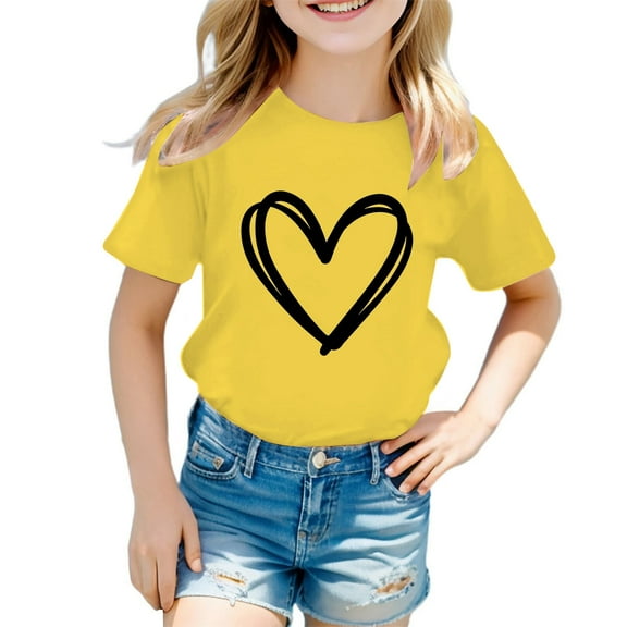 WhouRiu Big Girl T Shirts Love Prints Short Sleeve Tee Clothes Kids Summer Fashion T Shirts Yellow,Sizes 9-10