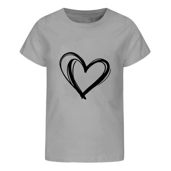 WhouRiu Big Girl' Tshirt Heart Print Short Sleeve Loose T Shirt Children Summer Cozy Soft Loose T-Shirt Gray,Sized 8-9