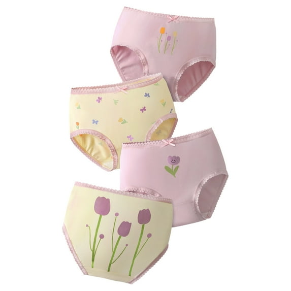 WhouRiu Big Girl' Underwear Elastic Waist Breathable Cotton Panties Kids Super Value Soft Cozy Briefs,4-Pack Pink,Size 11-12