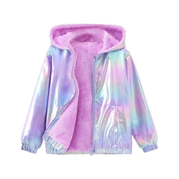 WhouRiu Big Girl' Winter Coat Fleece Lined Gradient Color Hooded Jacket Kids Stylish Warm Windproof Coats Pink,Sized 8-9