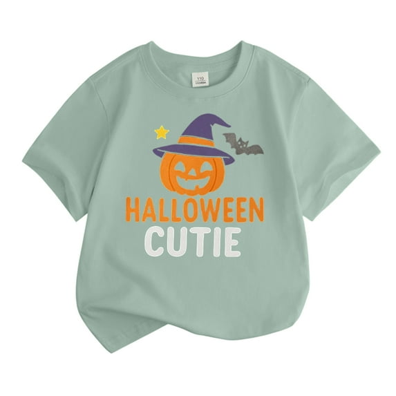 WhouRiu Big Girl's Halloween T Shirt Pumpkin Graphic Short Sleeve Tee Child Party Cozy Casual Tshirt Green,Sized 12-13