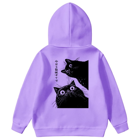 WhouRiu Big Girl's Hoodies Cat Prints Oversized Hooded Sweatshirt Children Cozy Soft Autumn Winter Hoodies Purple,Sized 11-12