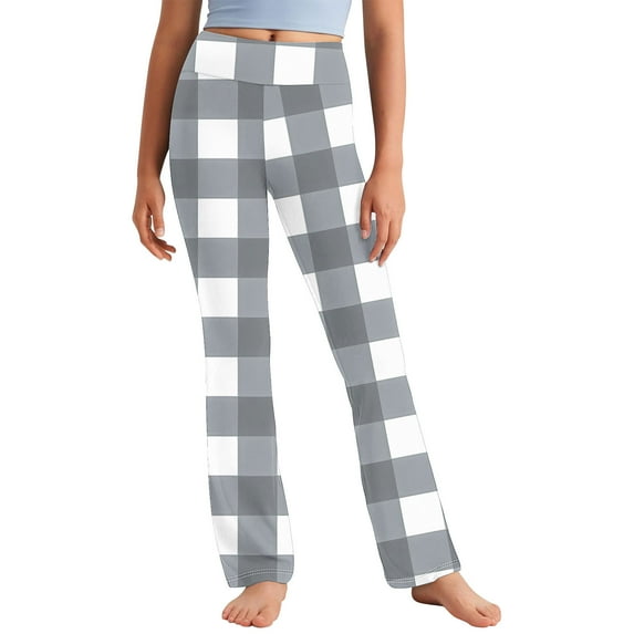 WhouRiu Big Girl's Pants Elastic High Waist Wide Leg Plaid Pants Kids Streetwear Loose Comfy Autumn Trousers Gray,Sized 10-11