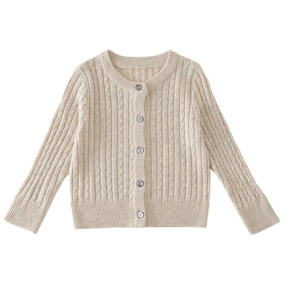 WhouRiu Big Girl's Sweater Warm Soft Crew Neck Knit Cardigan Child Cozy Stylish Autumn Winter Sweaters Beige,Sized 7-8