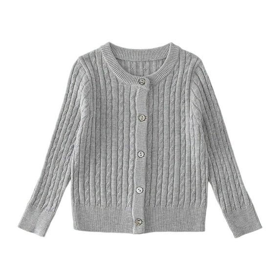 WhouRiu Big Girl's Sweater Warm Soft Crew Neck Knit Cardigan Child Cozy Stylish Autumn Winter Sweaters Gray,Sized 9-10