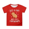 thumbnail image 1 of WhouRiu Big Girl's Tshirt Short Sleeve Capybara Print Casual Tee Shirt Kids Soft Loose Athletic Casual T Shirts Red,Sized 12-13, 1 of 3