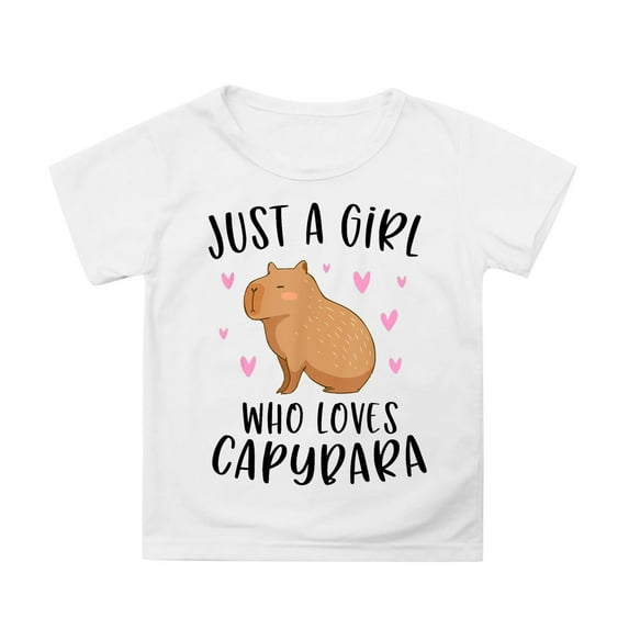 WhouRiu Big Girl's Tshirt Short Sleeve Capybara Print Casual Tee Shirt Kids Soft Loose Athletic Casual T Shirts White,Sized 10-11