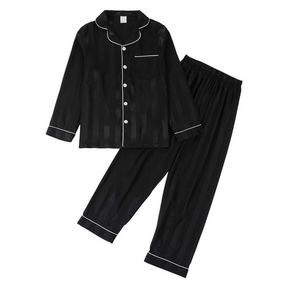 WhouRiu Big Girls Boys Outfit Set Satin Silk Long Sleeve Loungewear Shirt Pants Kids Soft Sleepwear Cozy Homewear Outfits Black,Sized 11-12