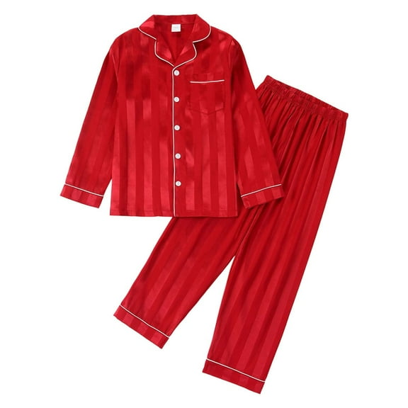 WhouRiu Big Girls Boys Outfit Set Satin Silk Long Sleeve Loungewear Shirt Pants Kids Soft Sleepwear Cozy Homewear Outfits Red,Sized 9-10