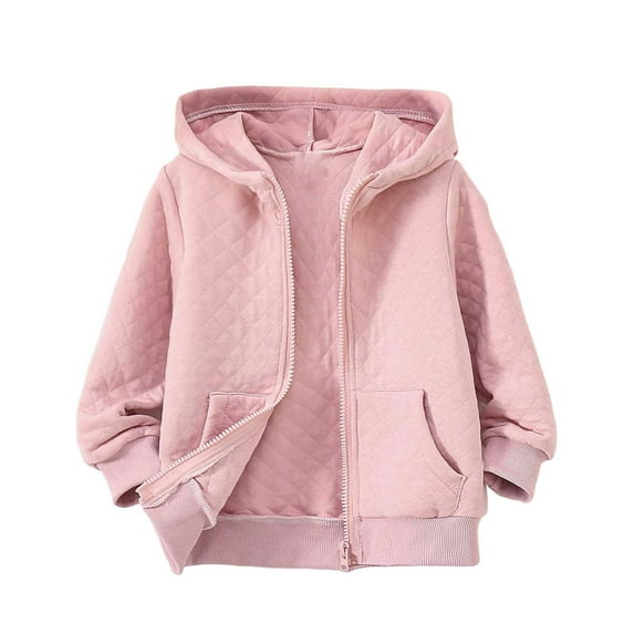 WhouRiu Big Girls Fleece Jacket Soft Thermal Zip Up Plaid Hooded Coat Children Cozy Loose Athletic Autumn Winter Jackets Pink,Sized 8-9