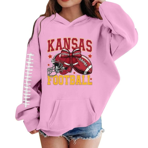 WhouRiu Big Girls' Hoodies and Sweatshirts Baseball Print Long Sleeve Pullover Hoodie Sweatshirt Pink,Sizes 7-8