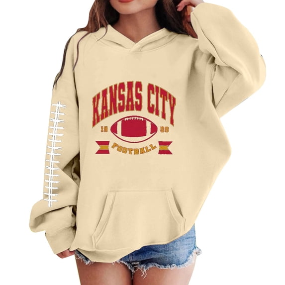 WhouRiu Big Girls Hoodies and Sweatshirts Casual Fashion Baseball Print Long Sleeve Sports Sweatshirts Beige,Sizes 9-10