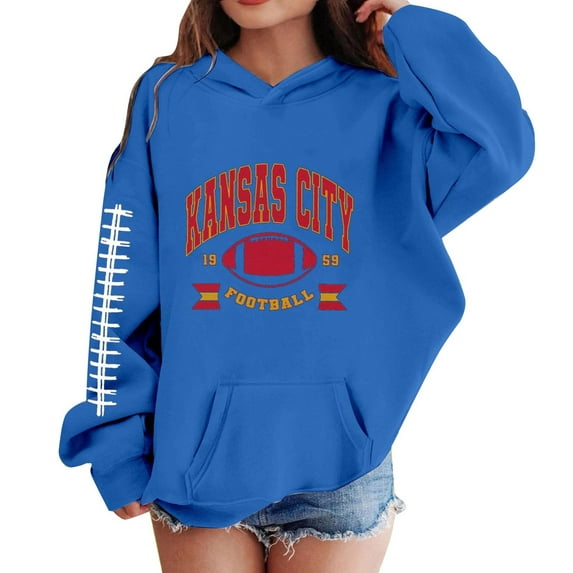 WhouRiu Big Girls Hoodies and Sweatshirts Casual Fashion Baseball Print Long Sleeve Sports Sweatshirts Blue,Sizes 11-12