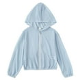 thumbnail image 1 of WhouRiu Big Girls' Jacket Solid Long Sleeve Lightweight Hooded Jacket Child Loose Cozy Sports Outerwear Jackets Blue,Sized 9-10, 1 of 7
