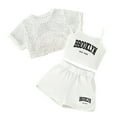thumbnail image 1 of WhouRiu Big Girls Outfit Set Short Sleeve Mesh Top Tank Shorts Children Summer Sports Clothes Set White.Sizes 9-10, 1 of 2