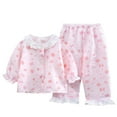 thumbnail image 1 of WhouRiu Big Girls Outfits Cute Prints Lapel Long Sleeve Top Pants Kids Comfortable Breathable Casual Sleepwear Outfit Set Pink,Size 8-10 Y, 1 of 3
