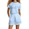thumbnail image 1 of WhouRiu Big Girls Outfits Print Short Sleeve T-Shirts and Shorts Children Summer Casual Clothes Set Blue,Sizes 11-12, 1 of 3