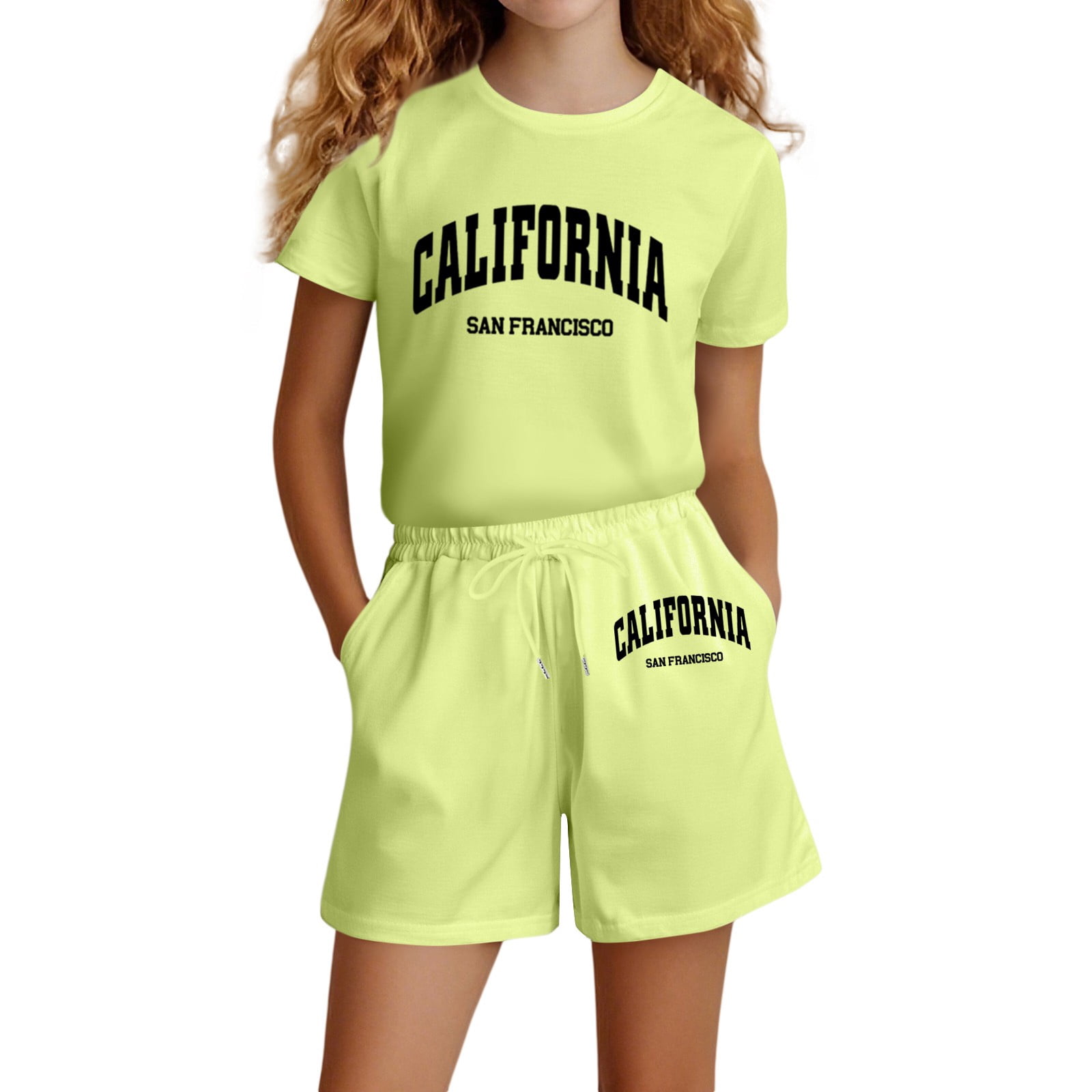 WhouRiu Big Girls Outfits Short Sleeve Letter Print T-Shirt and Shorts ...