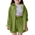 thumbnail image 1 of WhouRiu Big Girls Outfits Solid Long Sleeve Shirt Elastic Waist Shorts Children Spring Summer Loose Outfit Set Green,Sizes 9-10, 1 of 8