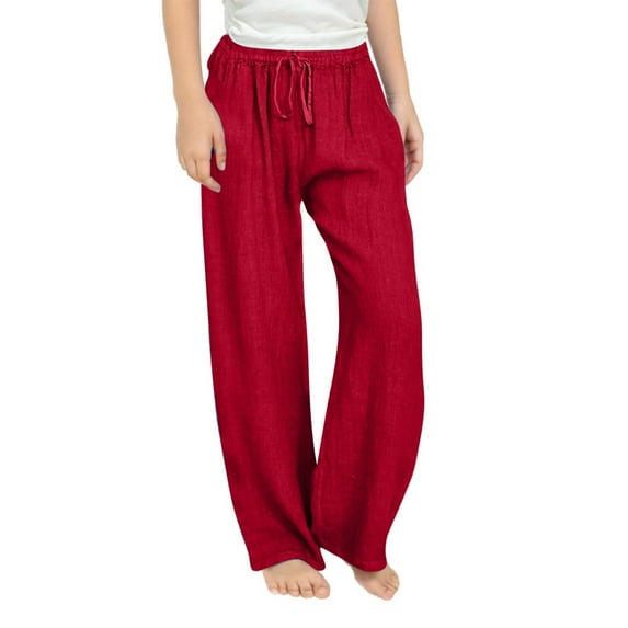 WhouRiu Big Girls Pants Elastic Waist Active Fit Trousers Children Solid Streetwear Casual Pants Red,Sizes 10-11