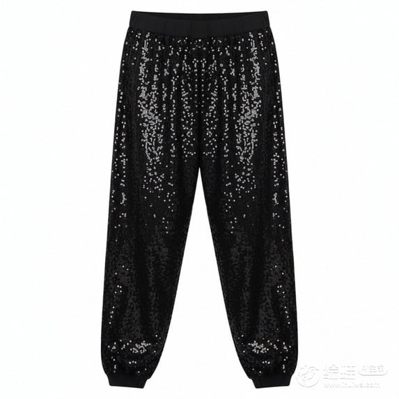 WhouRiu Big Girls' Pants Elastic Waist Glitter Sequin Cargo Joggers Kids Dancewear Loose Holiday Party Trousers Black,Sized 11-12