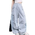 thumbnail image 1 of WhouRiu Big Girls Pants High Drawstring Elastic Waist Relaxed Trousers Child Streetwear Sweatpants Blue,Sizes 13-14, 1 of 8