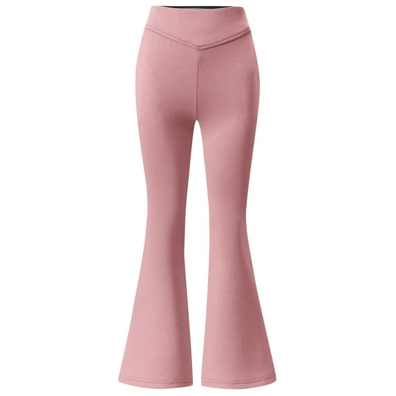 WhouRiu Big Girls' Pants Stretch Waist Slim Fit Flare Trousers Child Tight Legging Casual Pants Pink,Sizes 7-8
