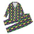 thumbnail image 1 of WhouRiu Big Girls Satin Outfits Carnival Long Sleeve Button Plaid Shirt Pants Thin Cozy Sleepwear Outfit Set for Teen Multi-color,Size 9-10 Y, 1 of 3