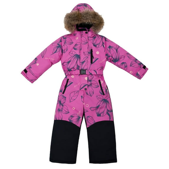 WhouRiu Big Girls Snowsuit Insulated Thicken Warm Puffer Coat with Trim Hood Kids Thermal Ski Wear Outdoor Windproof Winter Coats Pink,Sized 8-9