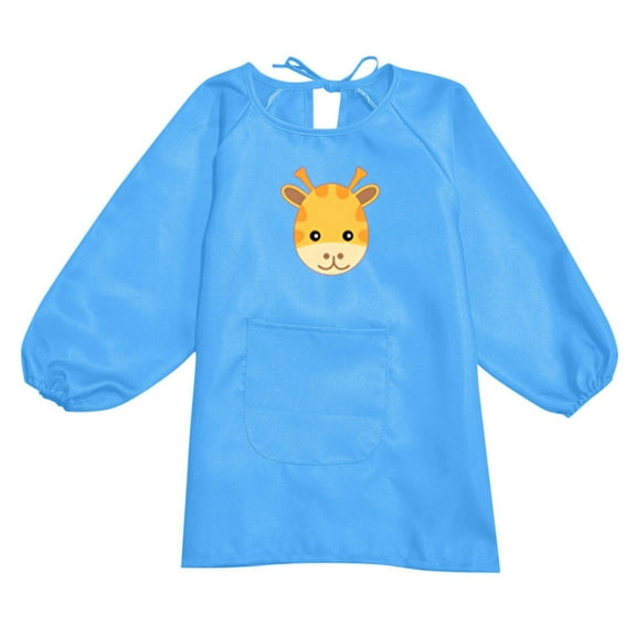 WhouRiu Big Girls' T Shirts Cartoon Print Long Sleeve Smock Apron Children Painting Aprons Smocks Blue,Sizes 8-12