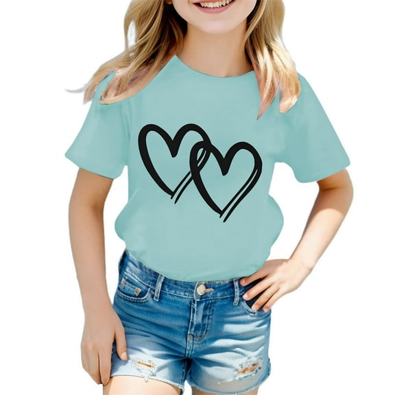 WhouRiu Big Girls T Shirts Cute Graphic Short Sleeve Tee Tops Kids Lightweight Casual Tshirts Blue,Sizes 7-8