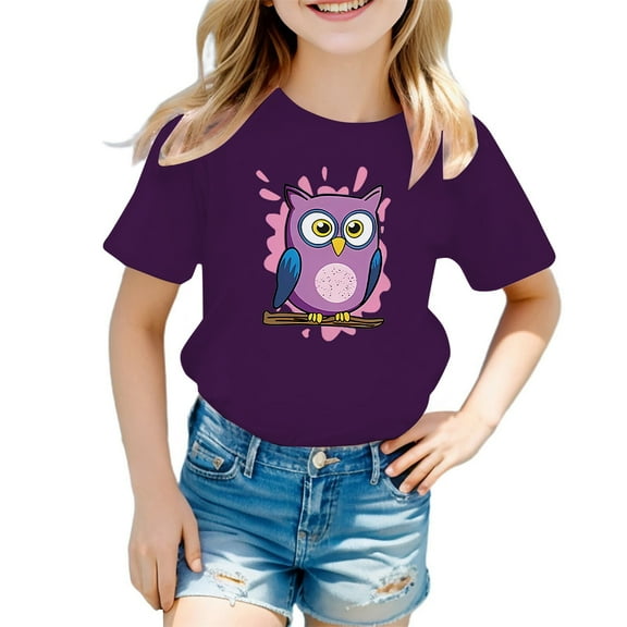 WhouRiu Big Girls T Shirts Cute Print Short Sleeve Tee Clothes Children Summer Casual T Shirt Purple,Sizes 9-10