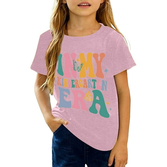 WhouRiu Big Girls T Shirts Letter Prints Short Sleeve Tee Clothes Children Casual Sports Tshirt Pink,Sizes 12-13