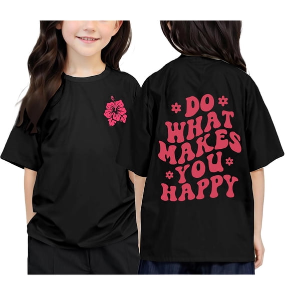 WhouRiu Big Girls T Shirts Raglan Sleeve Flower Pattern T Shirts Children Oversized Basic Tees Black,Sizes 10-11