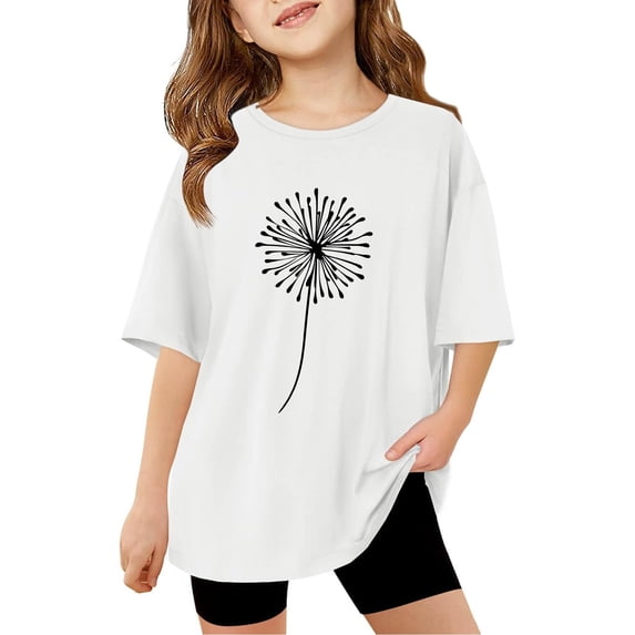 WhouRiu Big Girls T Shirts Short Sleeve Flower Pattern T Shirts Children Oversized Basic Tees White,Sizes 13-14
