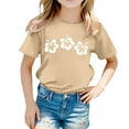 thumbnail image 1 of WhouRiu Big Girls' T Shirts Short Sleeve Flower Printed Tshirt Kids Fashion Comfy Tee Clothes Beige,Sizes 10-11, 1 of 4